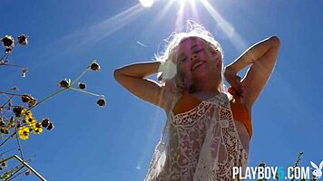 tiny blonde teen playboy model exposes her petite body outdoor