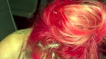 Redhead streetwalker strips naked to suck dick in truck backseat lets guy cum in whore mouth