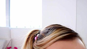 19 yo blonde babe handles huge cock pov blowjob no hands, swallows huge load