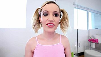 19 yo blonde babe handles huge cock pov blowjob no hands, swallows huge load