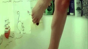 Busty 18+ European Teen Carefully Washes Her Perfect Feet In The Shower, Exposing Big Tits