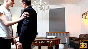 can a tricky boy really drill that mature tutor in stockings?