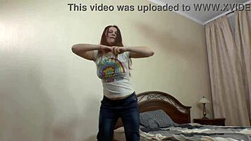 Stripping off jeans after walk!