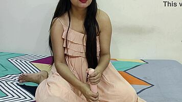 hey, this indian teen girl imagines hard sex with her neighbour, sucking on a dick toy and playing with her pussy