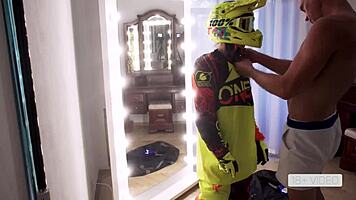 Exciting Ride With Athletic Teen Model In Motorcycle Gear