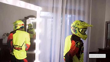 Exciting Ride With Athletic Teen Model In Motorcycle Gear