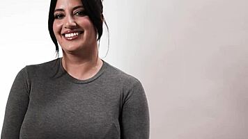 Three camera angles capture busty Sarah Arabic masturbating