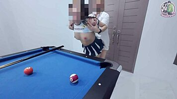 Thai girl on pool table gets hard fucking