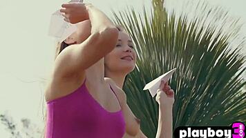 Cute lesbian chicks Janeth Tense and teen Nicole Fox pose naked.
