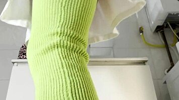 Hot Brunette College Girl With A Mini Tennis Skirt And Over Knee Socks In The Bathroom Shows Panties Under Her Short Skirt And Goes Also No Panties