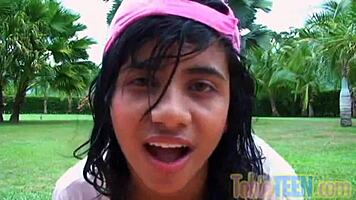 Petite Latina Brunette Undresses Teasingly in Shower, Fingering Wet Pussy