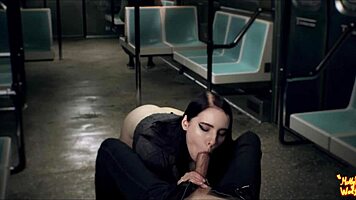 Beautiful stranger gives sloppy train blowjob