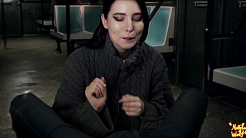 Beautiful stranger gives sloppy train blowjob