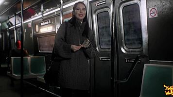 Beautiful stranger gives sloppy train blowjob