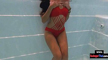 Overwhelmed with desire, the amateur teen couple shares foreplay and hardcore sex in the public pool.