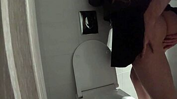 skinny girl bends over for stranger's big cock in mall toilet