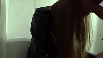 skinny girl bends over for stranger's big cock in mall toilet