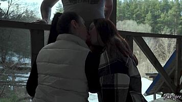 we sucked him together on our vacation - public threesome blowjob