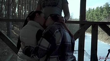 we sucked him together on our vacation - public threesome blowjob