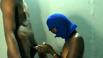 Teen black ebony slut suggestively takes two cocks in ass