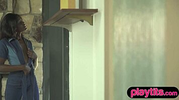 Petite ebony beauty flaunts chocolaty naked body and bubble butt