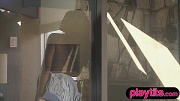 Petite ebony beauty flaunts chocolaty naked body and bubble butt