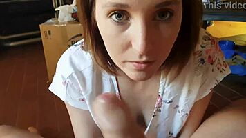 Amateur Brunette Sucks Big Dick Twice