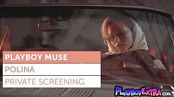 Petite Blonde Polina Reveals Shaved Pussy in Vintage Car