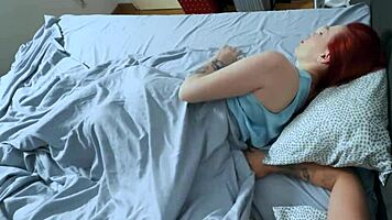 curvy redhead in hotel room jerks him off and rides monster cock passionately