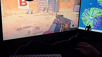 big tits wife surprises me with rough riding during game