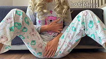 Petite School Girl In Pajamas Experiences Intense Emotions While Masturbating To Squirting
