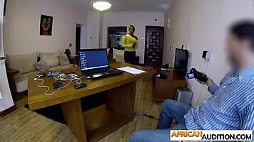 hot ebony teen 18+ clarice swallowed a huge cock and spit on it after casting