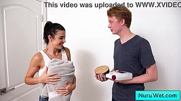 Busty Teen Brunette Covers Herself In Wet Nuru Gel And Gives Sensual Massage