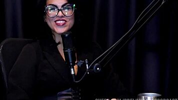 barbara sol chats with bia hot in podcast, showing off in sheer red lingerie and using toys