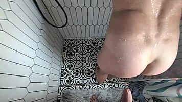 Doggystyle cumshot in shower POV with horny milf