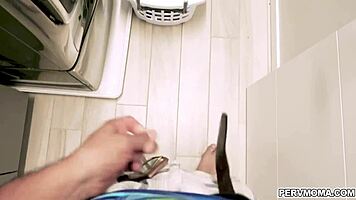 Hot milf ariella ferrera calms down by getting fucked while doing the laundry