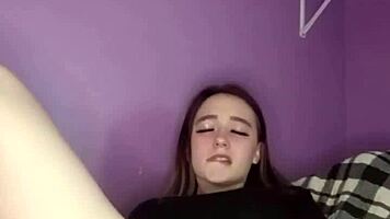 young amateur teen pulls panties, rubs puffy pussy
