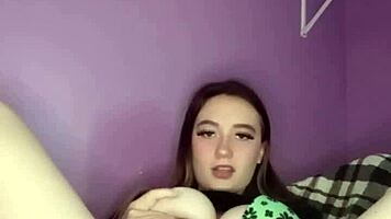 young amateur teen pulls panties, rubs puffy pussy