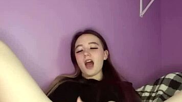 young amateur teen pulls panties, rubs puffy pussy