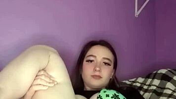 young amateur teen pulls panties, rubs puffy pussy