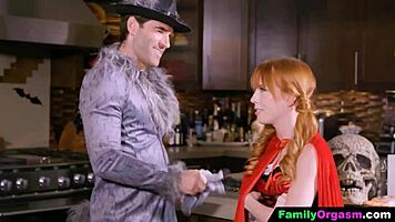 Teen and older man cheat in halloween costumes