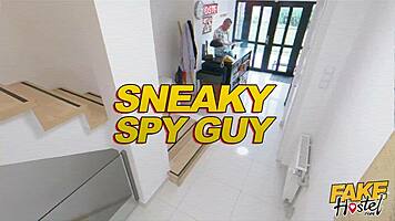 Fake hostel - spying on very petite latina teen with small ass