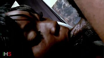 Sensual ebony girl in sexy lingerie teases black male