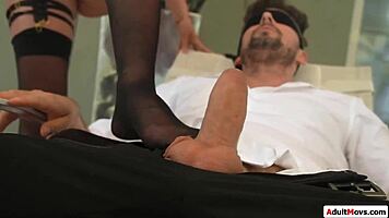 mary bambola in stockings gives footjob
