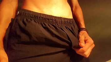 hot guy jerks huge cock at home