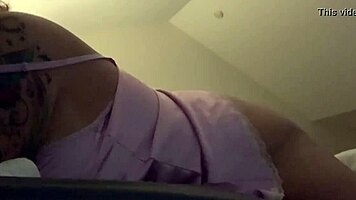 I cum hard in pink satin lingerie, horny milf masturbating with dildo