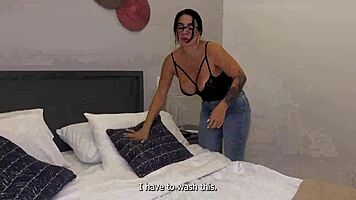 hot latina milf devours wet pussy in steamy bathroom lesbian fuck