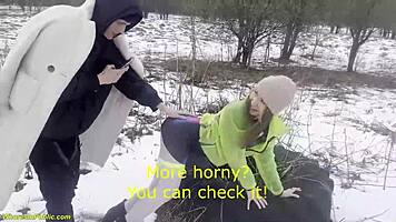 My horny girlfriend gets deep fucked in public snow