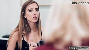 Blonde teen 18+ gets fingered by boss in intriguing taboo lesbian encounter