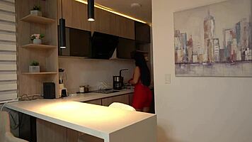 big-bottomed stepmom catches stepson with redhead girlfriend joins threesome